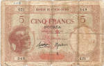 Nouvelles-Hébrides/New Hebrid 5 FRANCS (surchargé) 1926 Recto
